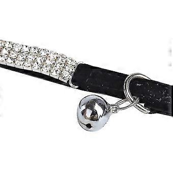Weicher Samt Safe Katze Verstellbarer Kragen Bling Diamante mit Glocken 11 Zoll Schwarz