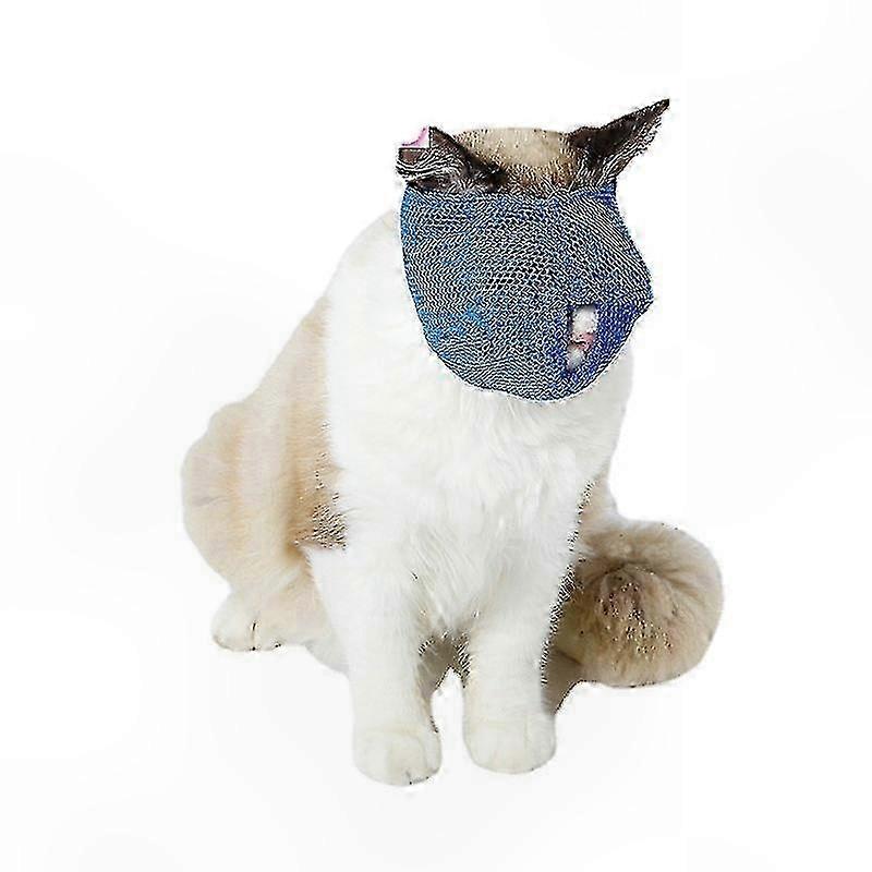 Adjustable Breathable Mesh Cat Muzzle for Kittens Grooming Bathing, Bite Resistant Blue