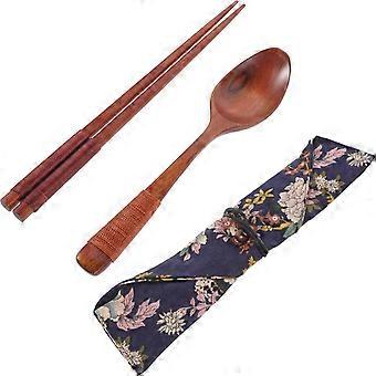 Portable Outdoor Tableware Set for with 1Set of Wooden Cutlery Kit