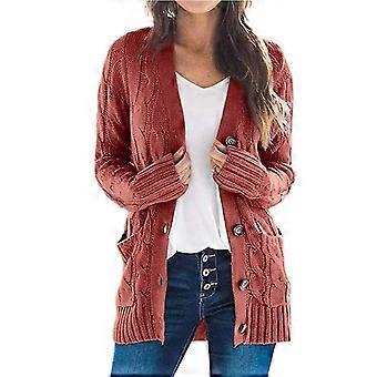 Loose Fit Chunky Knit Open Front Cardigan With Pockets For Fall Winter