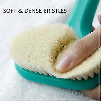 Upgraded Bath Body Brush with Comfy Bristles Long Handle Gentle Exfoliation Bath Shower Wet or Dry Brushing Body Brush (14 inch, Green +White)
