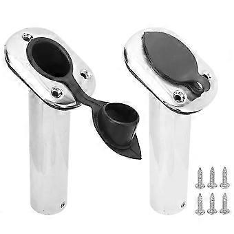 2pcs Boat Fishing Rod Holder 9in Flush Mount 316 Stainless Steel UV PCV Liner with Cap 30 for Yacht