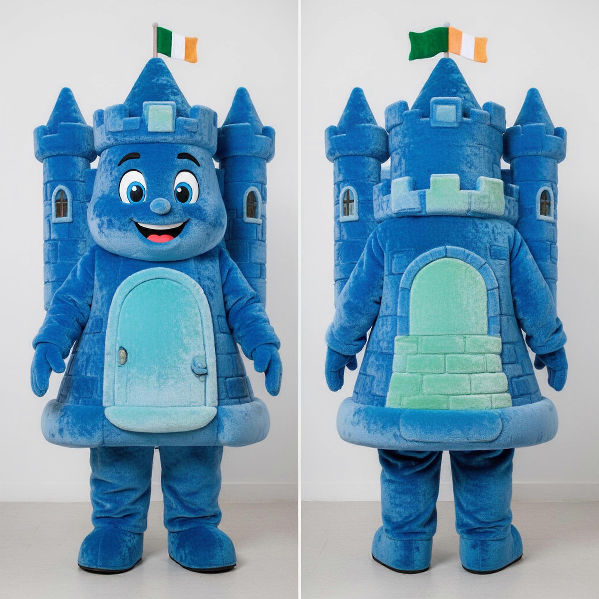 MASTICOT Azure Towering Irish Castle Mascot