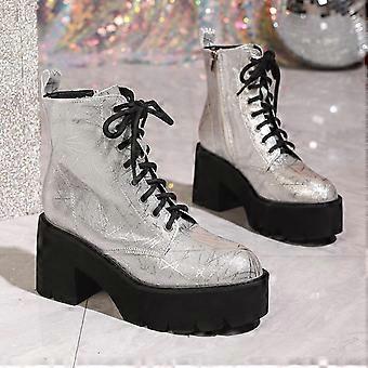 Spring 2026 Plus Size Lace-up Thick-soled Height-increasing Ankle Boots - Fashionable Women's Nightclub Shoes.