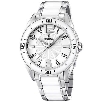 Festina sra, esf, Silber. Quarz Analog Frau Uhr mit Keramik Armband F16395/1