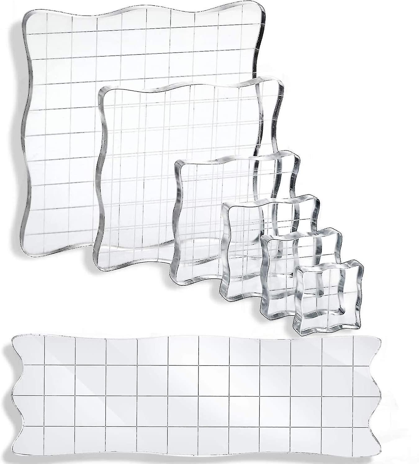 7 Pieces Acrylic Stamp Block Assorted Sizes Clear Acrylic Mounting Blocks Set, Decorative Stamp Blocks With Grid Lines For Scrapbooking Crafts Making