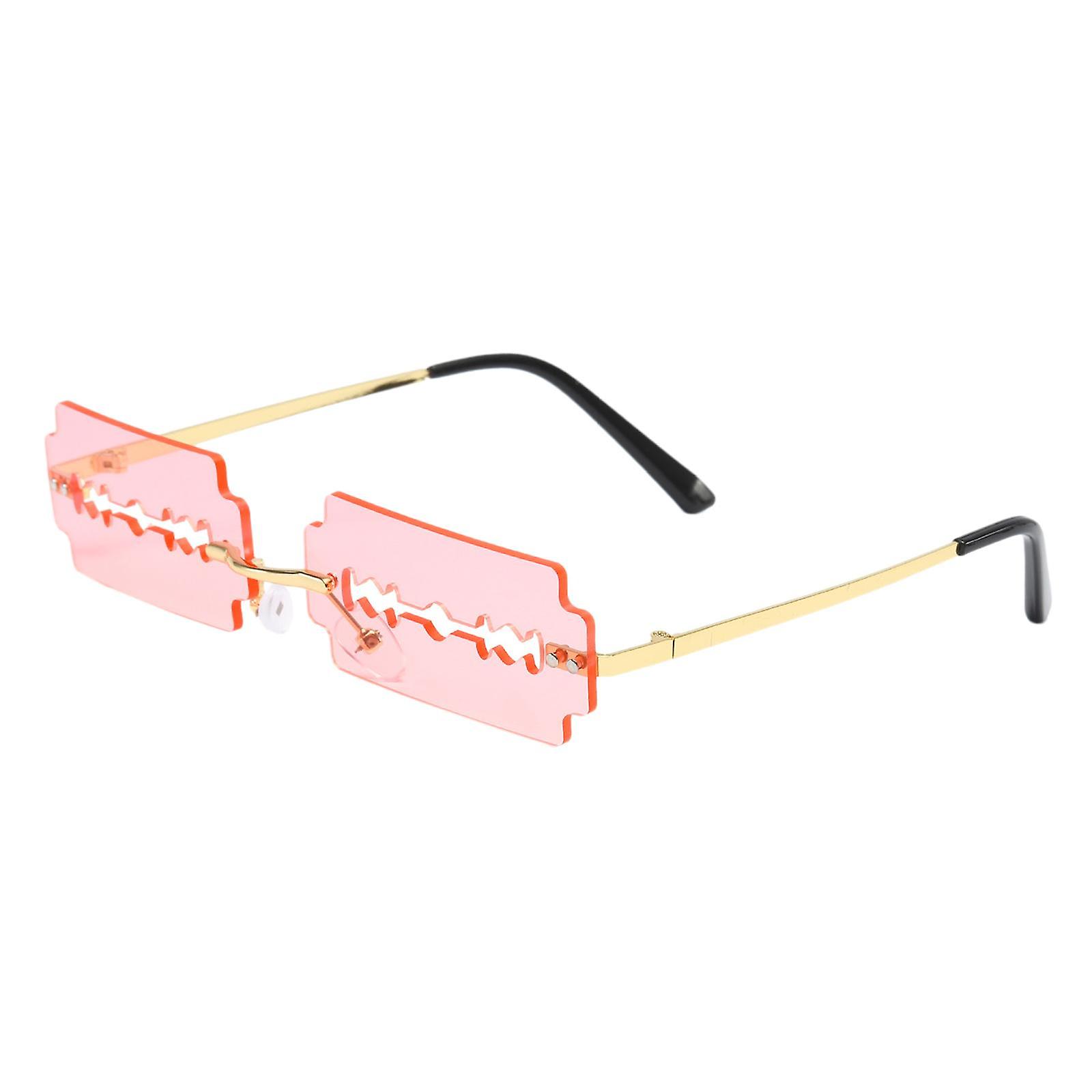 Razor Blade Shaped Sunglasses Rectangular for Shopping Party Golden Pink