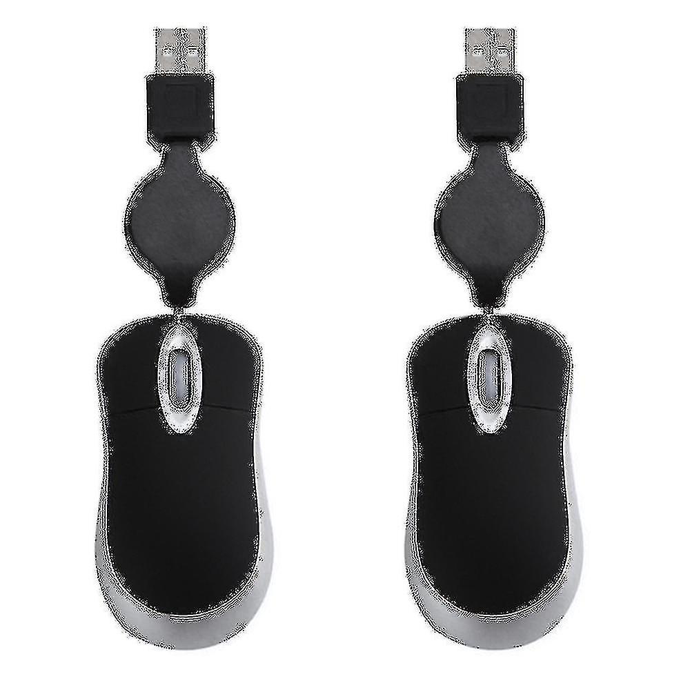 2x Mini Usb Wired Mouse Retractable Cable Tiny Mouse 1600 Dpi Optical Compact Travel Mice For Windo