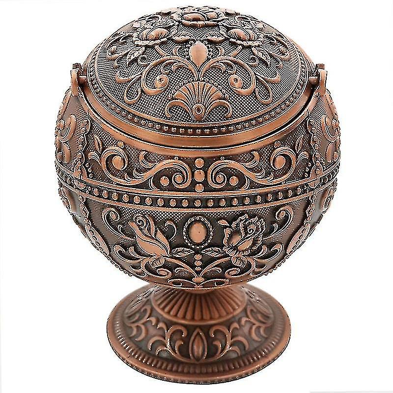 European Style Carving Zinc Alloy Spherical Globe Ashtray With Lid