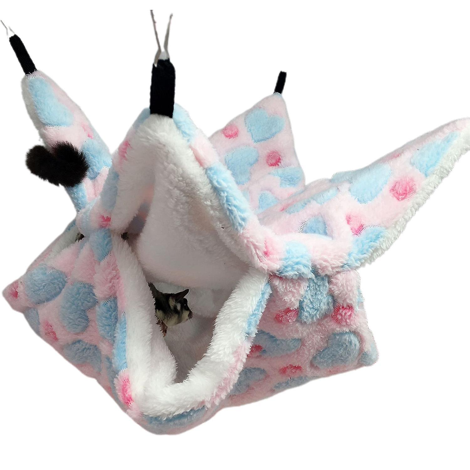 ZHOUBA Pet Sugar Glider Hamster Double-layer Hamac Hanging Squirrel Sleeping Bag 1 rose S