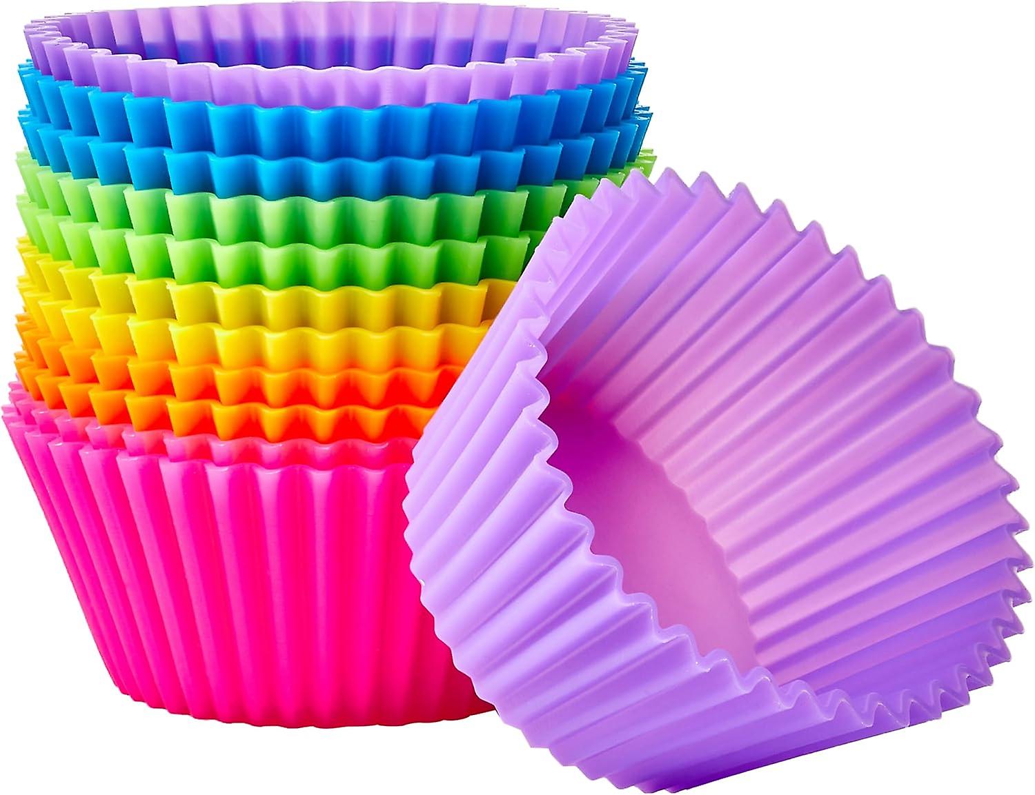 Pack of 12, Multicolored Round Baking Molds, Reusable Silicone, Oven Safe up to 220°C, baking molds