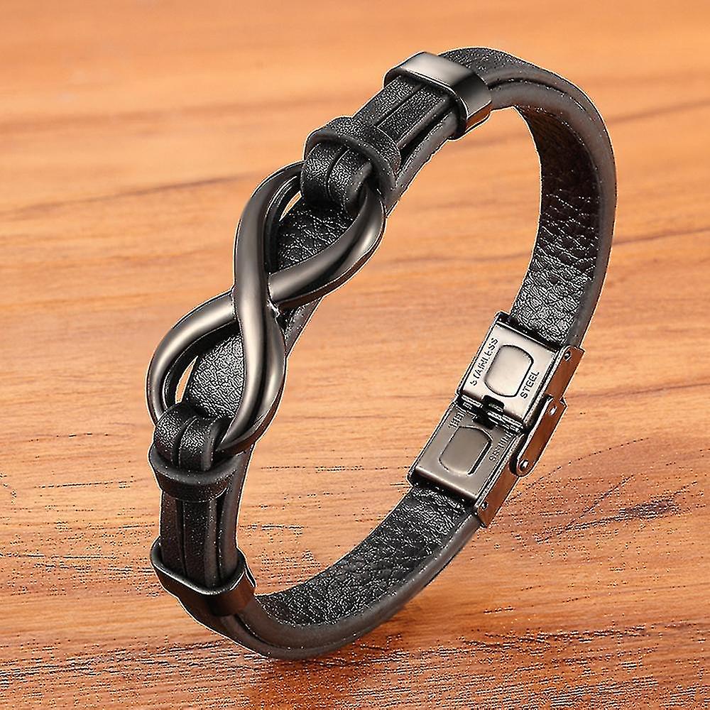 Luksus ekte skinn Infinity Symbol Armbånd Rustfritt stål Spenne i rustfritt stål