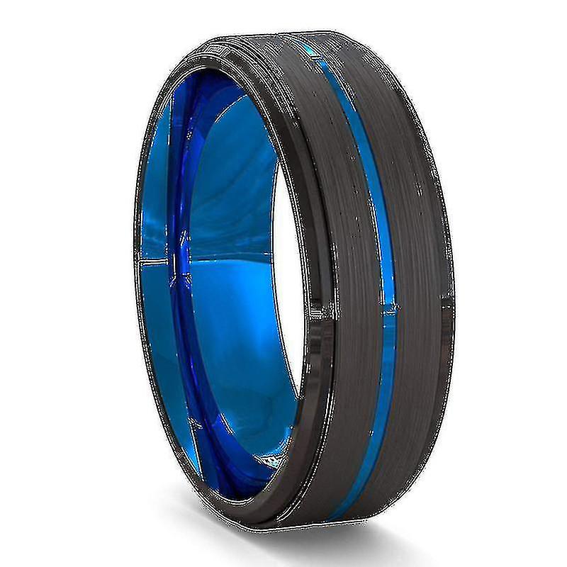 Párové prstene - trendy čierne brúsené prstene z nehrdzavejúcej ocele pre mužov Dámske tenké modré drážky Promise Ring Promise Date šperky na svadobnú hostinu