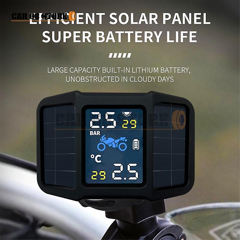 1 Set Motorcycle Tire Pressure Monitoring System Tpms Display Pressure Temperature Solar Power External Sensors Real-time