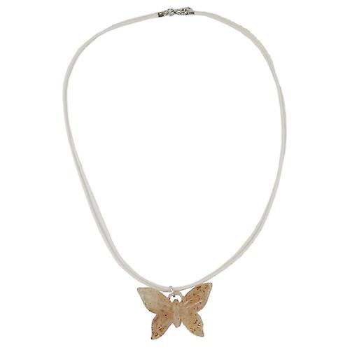 Necklace 49x39mm butterfly cinnamon-white-transparent cord beige 55cm
