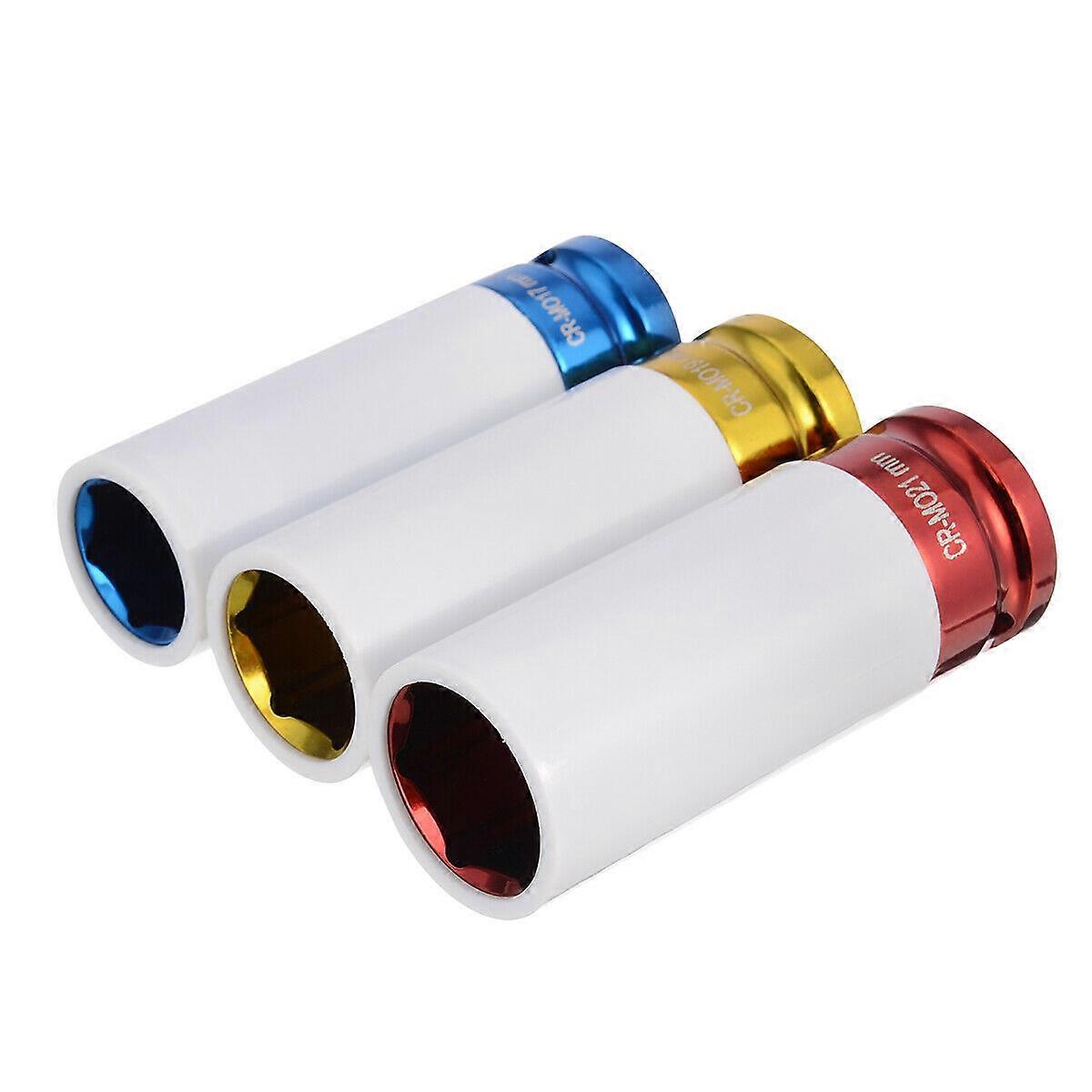 3pcs 1/2" Alloy Wheel Nut Deep Impact Socket Set Deep Wheel Protector 17~21mm