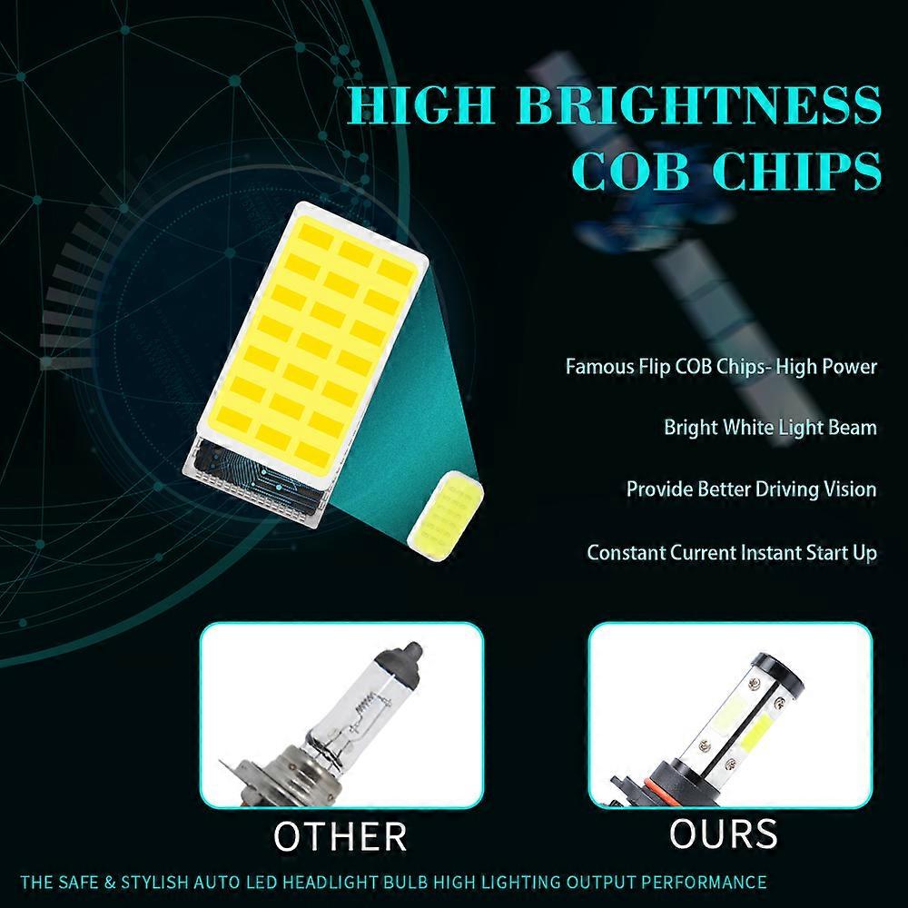 2x H11 H8 H9 4~Side COB LED Headlight Kit High Low Beam Bulbs 6000K 120W 32000LM