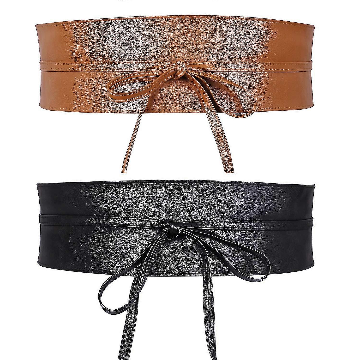 2 Pack Women's Wide Belt Soft Faux Leather