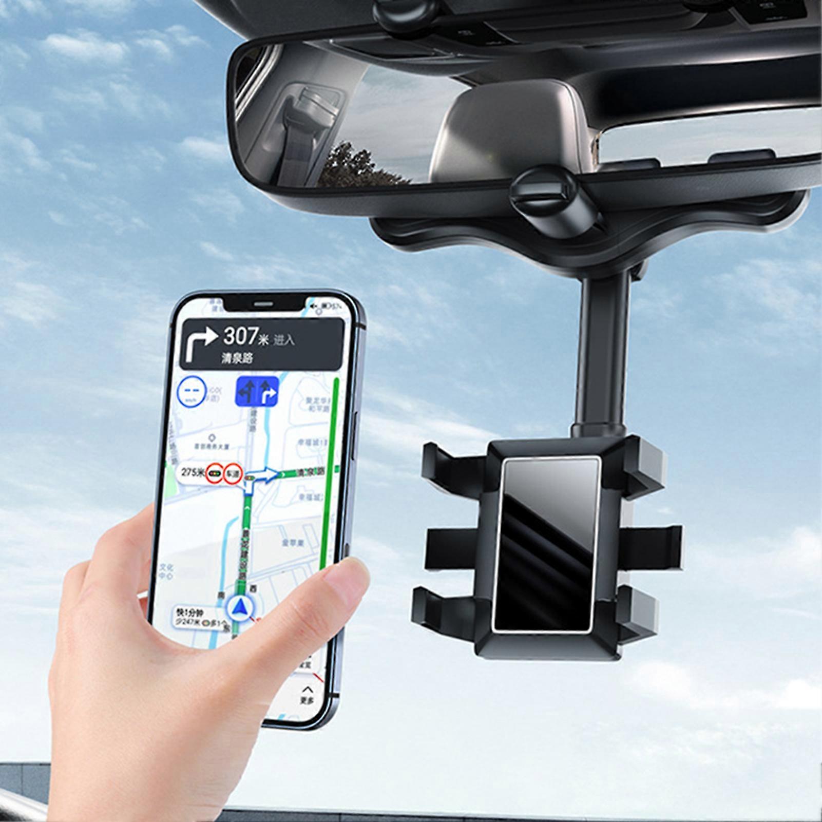 Phone Mount for Car, Rearview Mirror Phone Holder, Upgraded 4 Clip More Stable, 360° Rotatable and Retractable