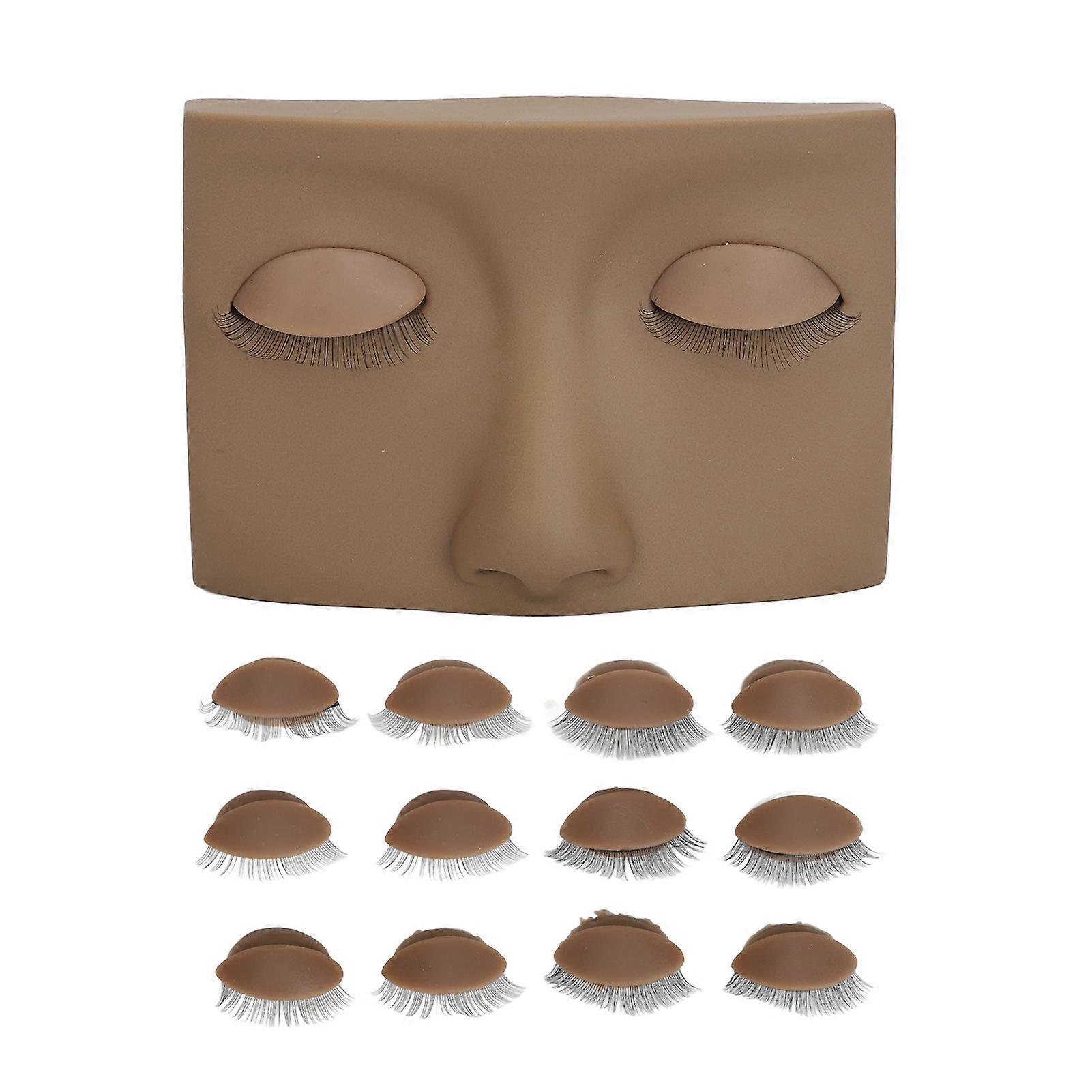 Eyelash Mannequin Practice Lash Makeup Head Practice 3 Pairs Dual Layer 3 Pairs Single Layer Eyelashes Replacement Eye Kit Skin Color