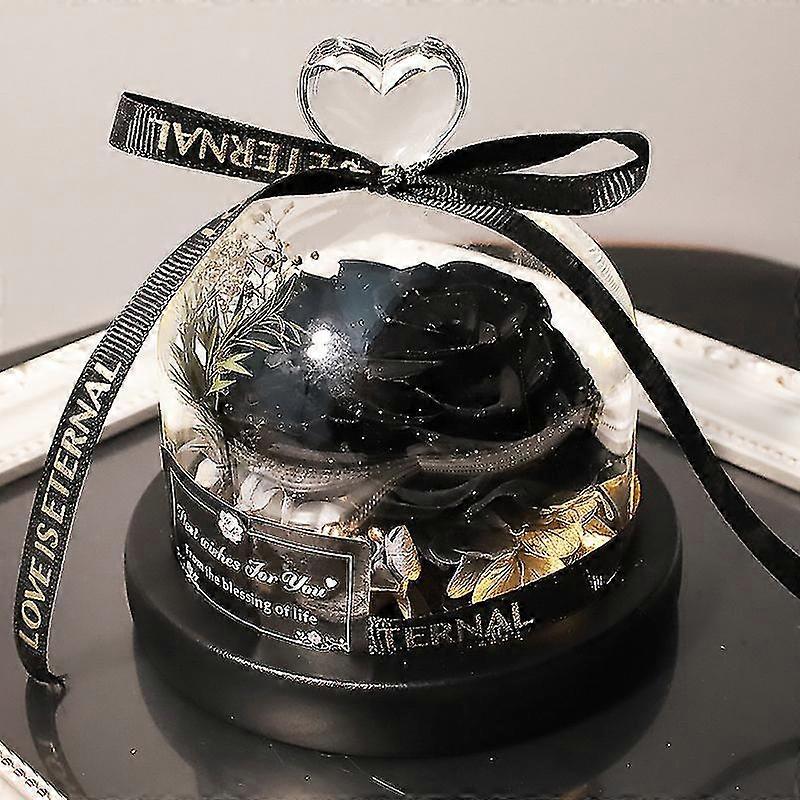 هدايا الورد الأبدي لها ، الورود المحفوظة في قبة زجاجية ، وردة سوداء للأبد مع ضوء LED ، هدايا عيد ميلاد رومانسية