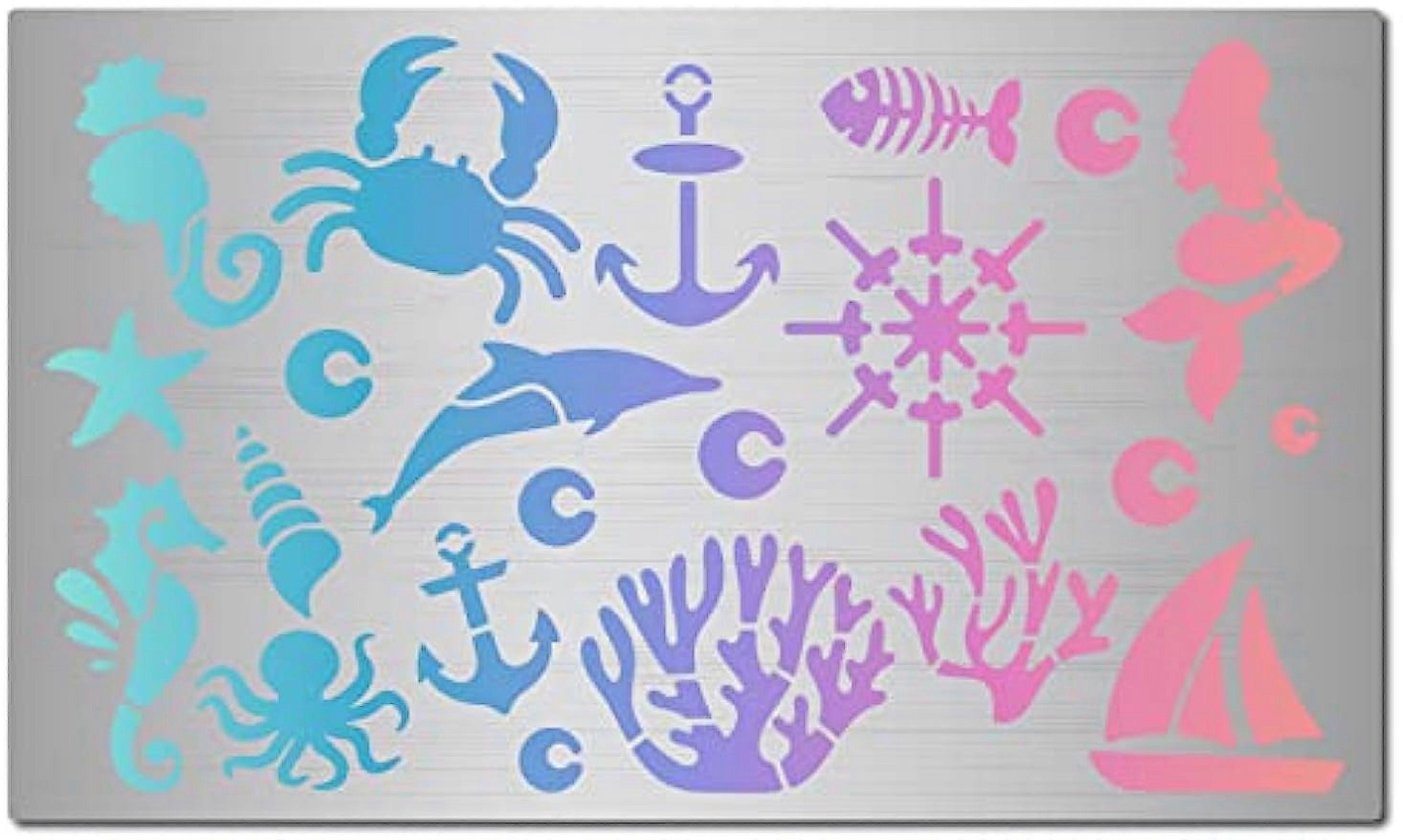 6 Inch Sea Animals Metal Stencil Ocean Creature Wood Burning Stencil Reusable Mermaid Journal Stencils Boat