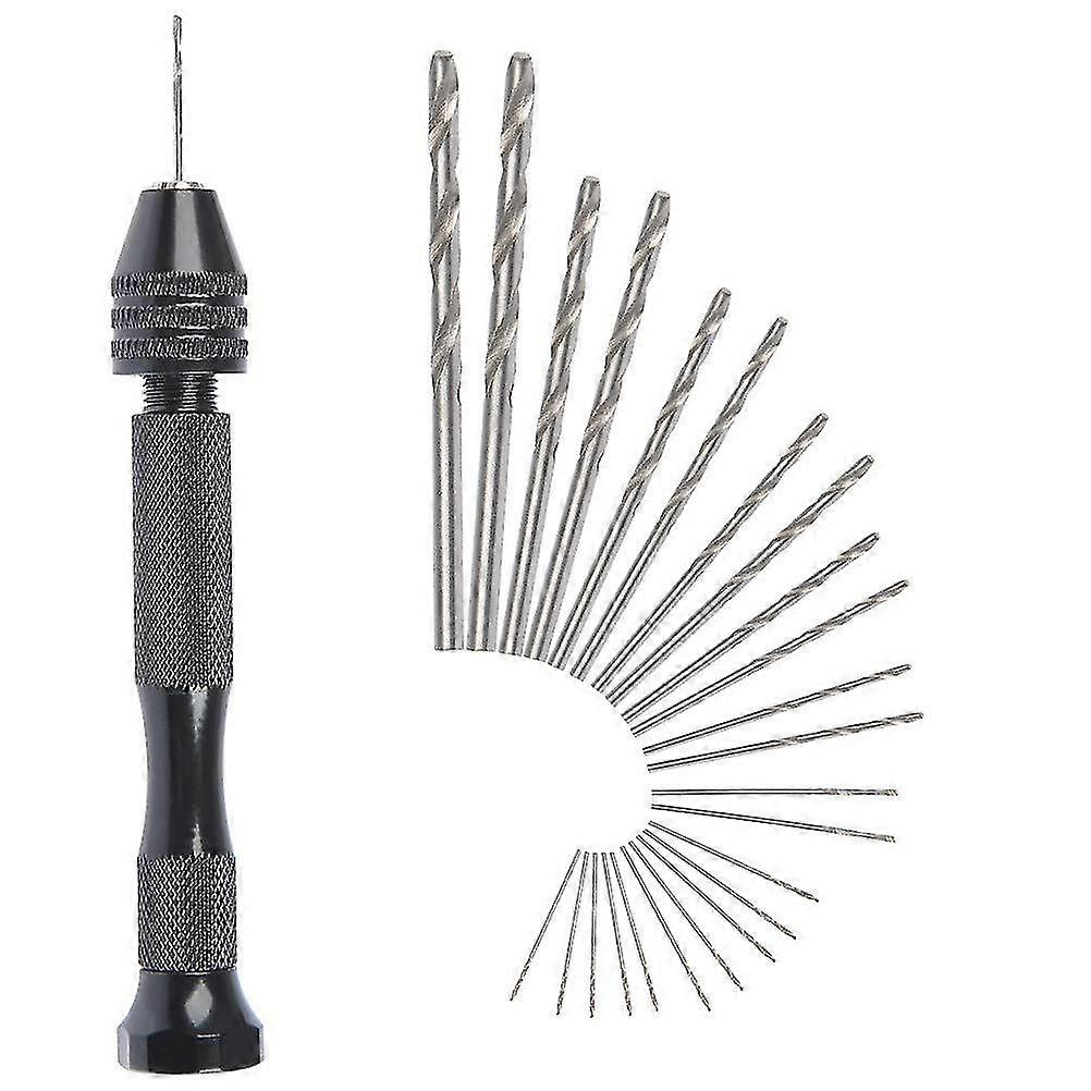 Mini Hand Drill Twist Drill Bits +25 Micro Twist Drill Bits Cordless Aluminum Pin Vise Rotary Tools Twist Drill Bits Adjustable Pyrography Home Plasti