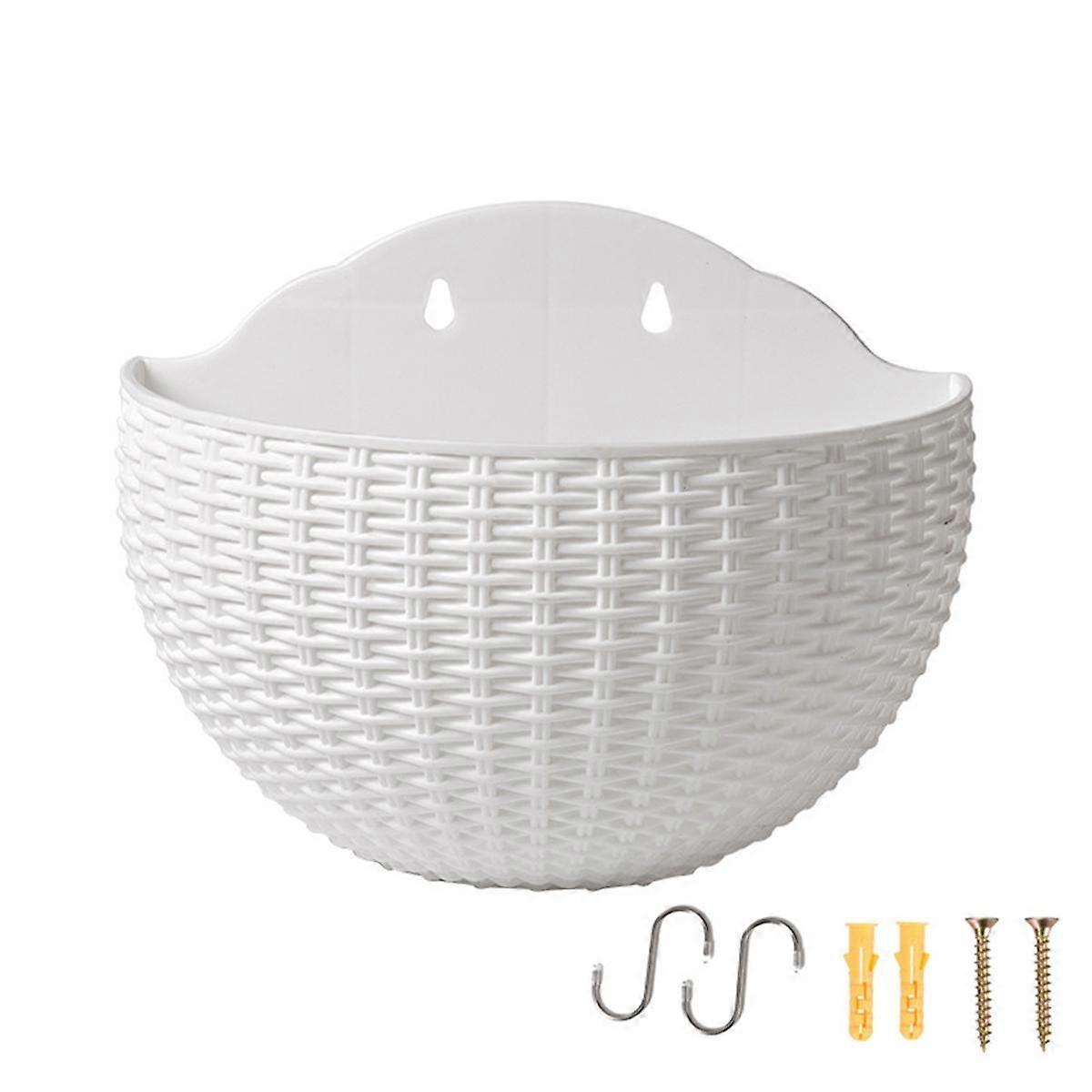 White Wall Planter Wall-Mounted Planter Semi-Circular Fence Planter with Drain and Hooks Wall-Mounted Planter