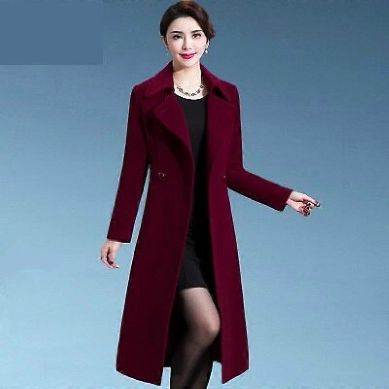 Plus Size 4XL Woolen Coat Women Autumn Winter Casual Single Breasted Wide Waist Wool Blend Coat
