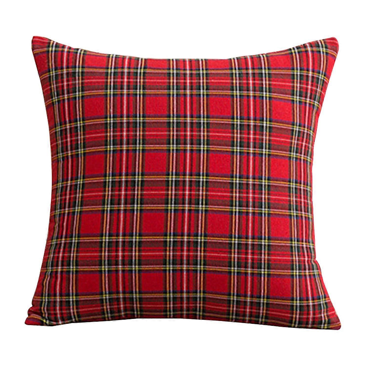 Retro Pillowcase Geometric Plaid Print 18/20 Inch Frosted Hair Surface Hidden Zipper Square Shape