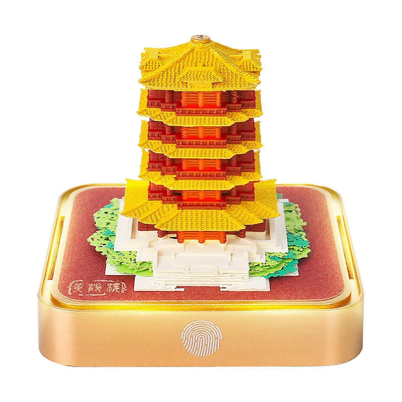 3D Calendar Memo Pad 2025 DIY Paper Carving Artsy Pads for Home Collectibles Yellow Crane Tower
