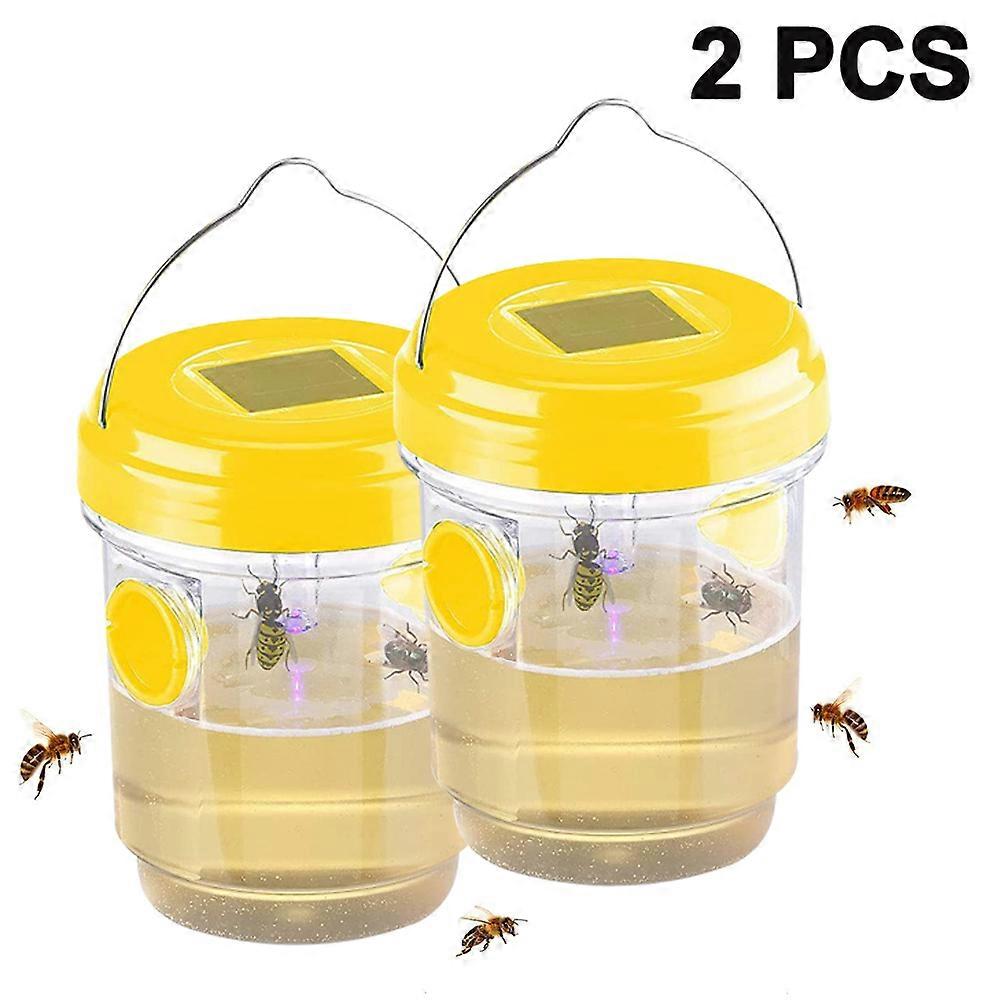 2pcs solar LED luz abeja catcher - amarillo