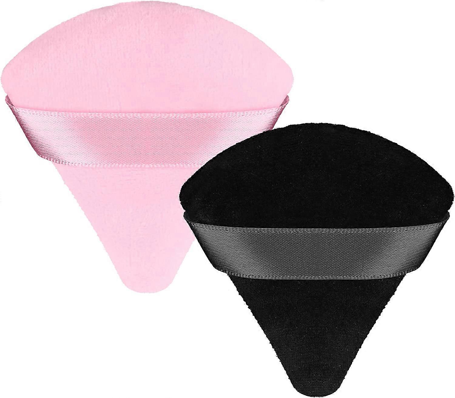 2 Pcs Powder Puff Makeup Puff Triangle Soft Powder Sponge Reusable(Black+Pink)