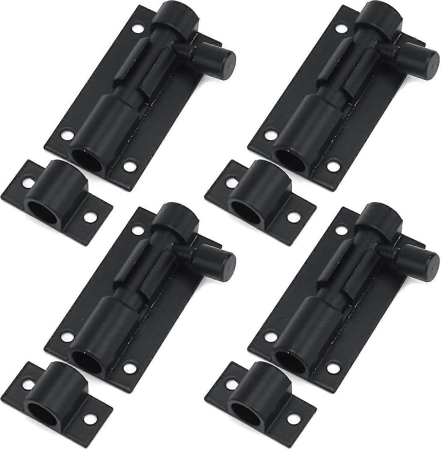 Black Barrel Bolt Lock with Screws, Pack of 4 for Security Sliding Doors