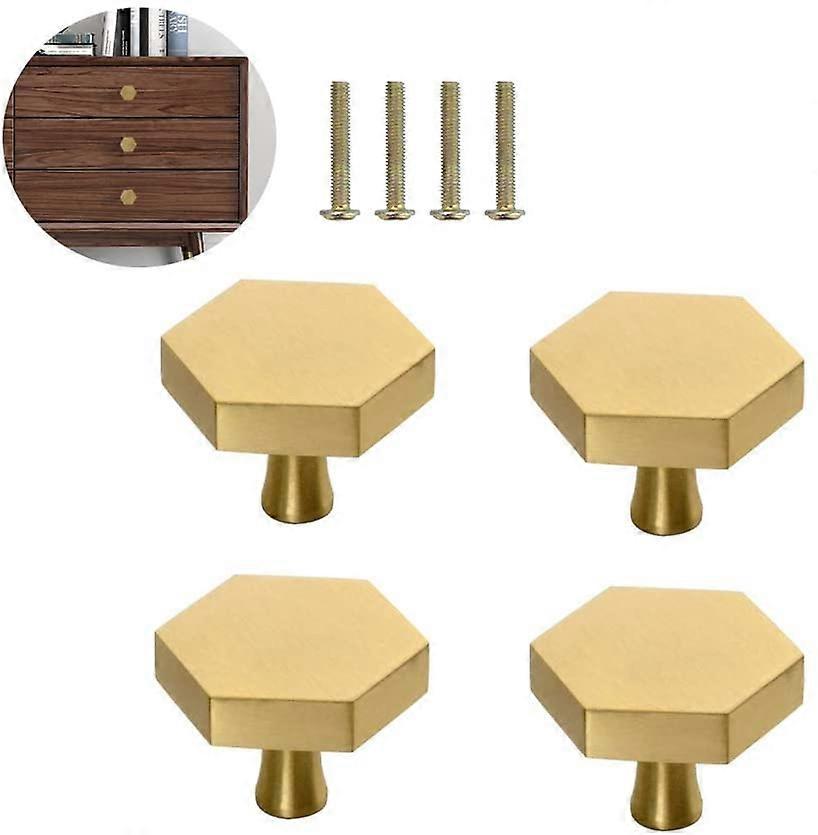 4Pcs Solid Brass Hexagon Knobs, Single Hole Small Knobs Handle, Home Decorating Kitchen Furniture Hardware Handles, for Cupboard, Desk, Drawer, Dresse