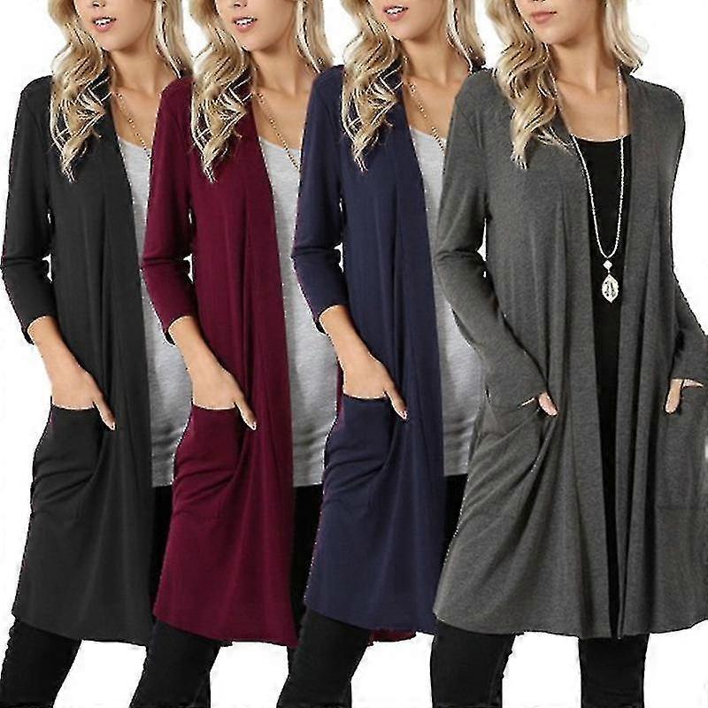 Womens Casual Lightweight Solid Long Sleeve Cardigan With Pockets Soft Drape Open Front Fall Dusters