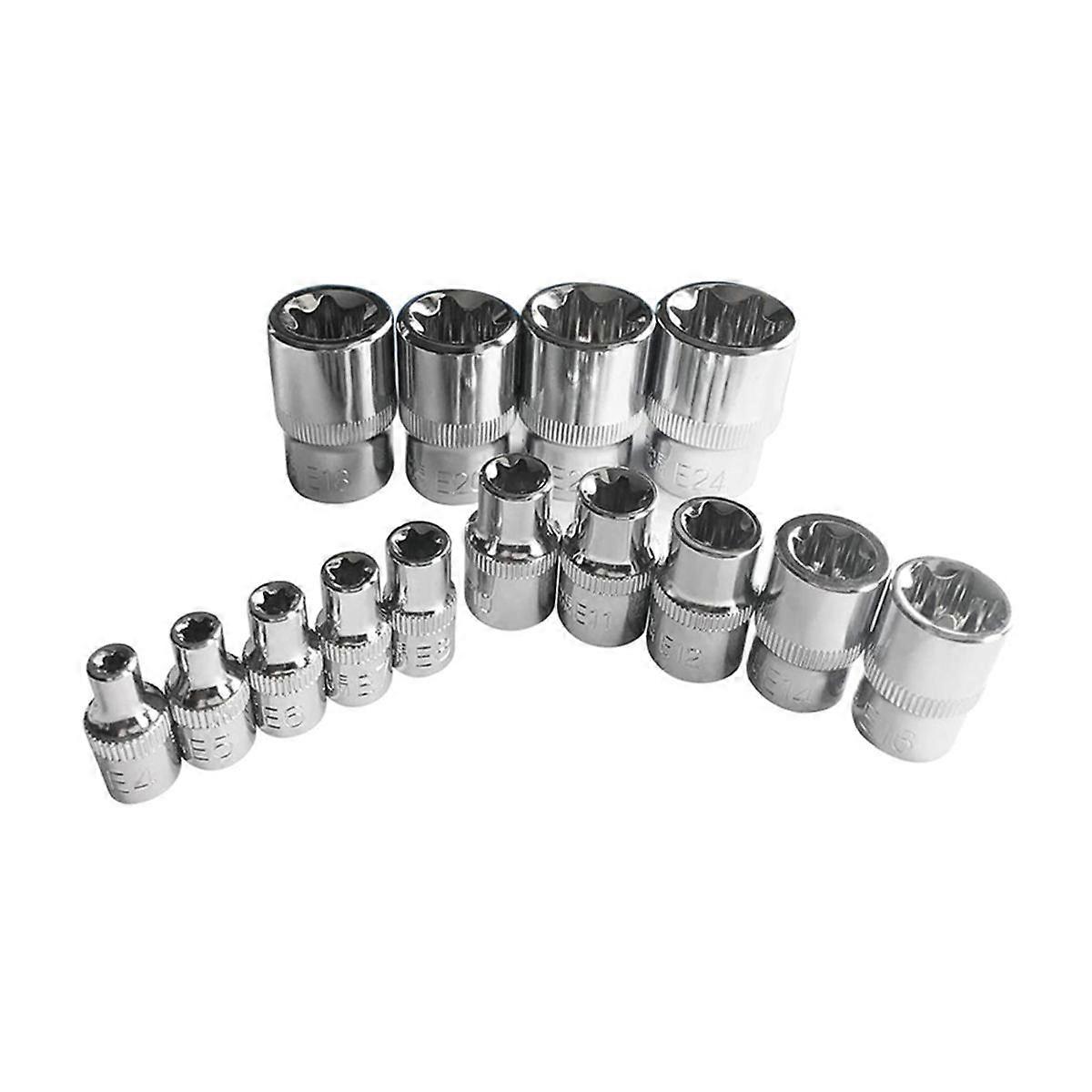 Torx Socket Set Tamper Proof Torx Star Bit Torque Female E-Socket Set E4-E24 1/4 Inch 3/8 Inch 1/2