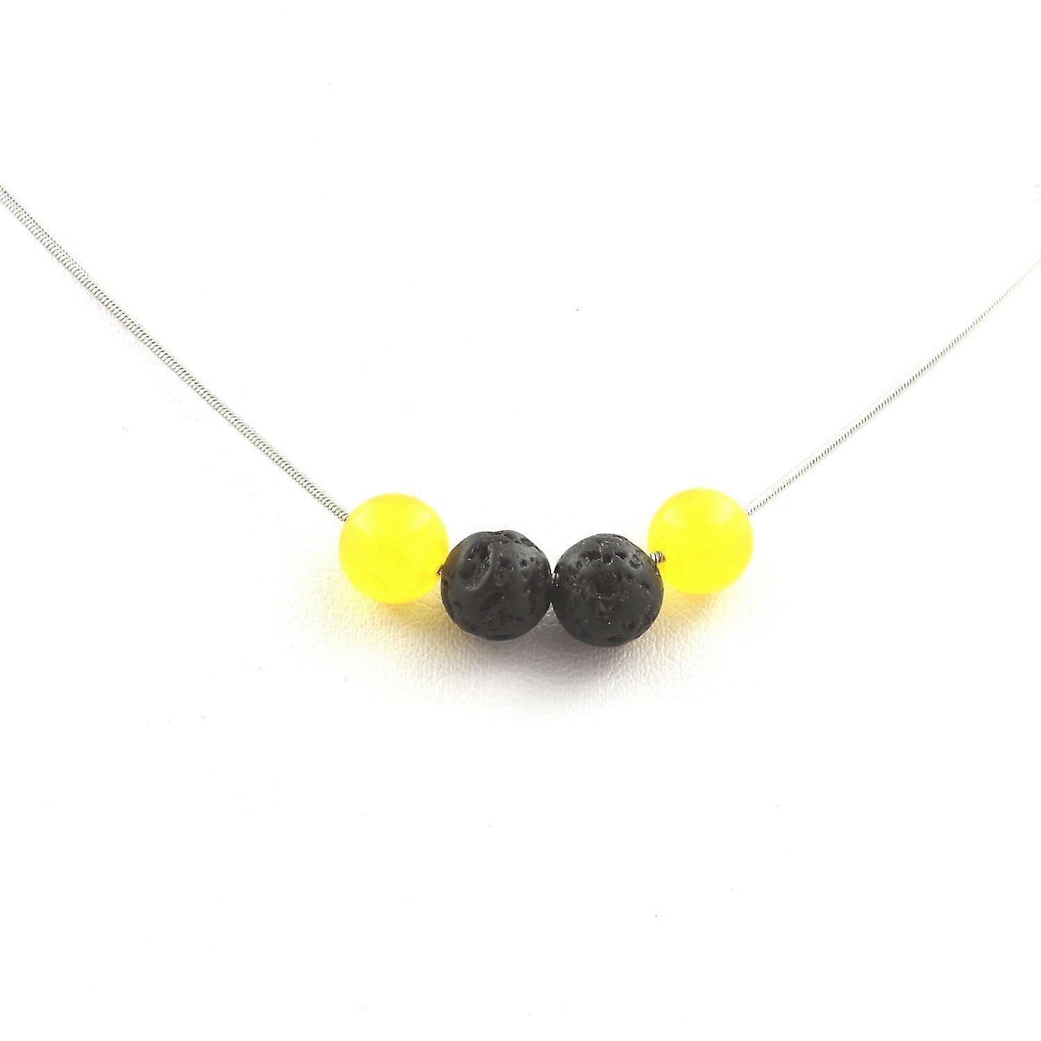 Yellow Agate + Lava 8 mm beaded necklace
