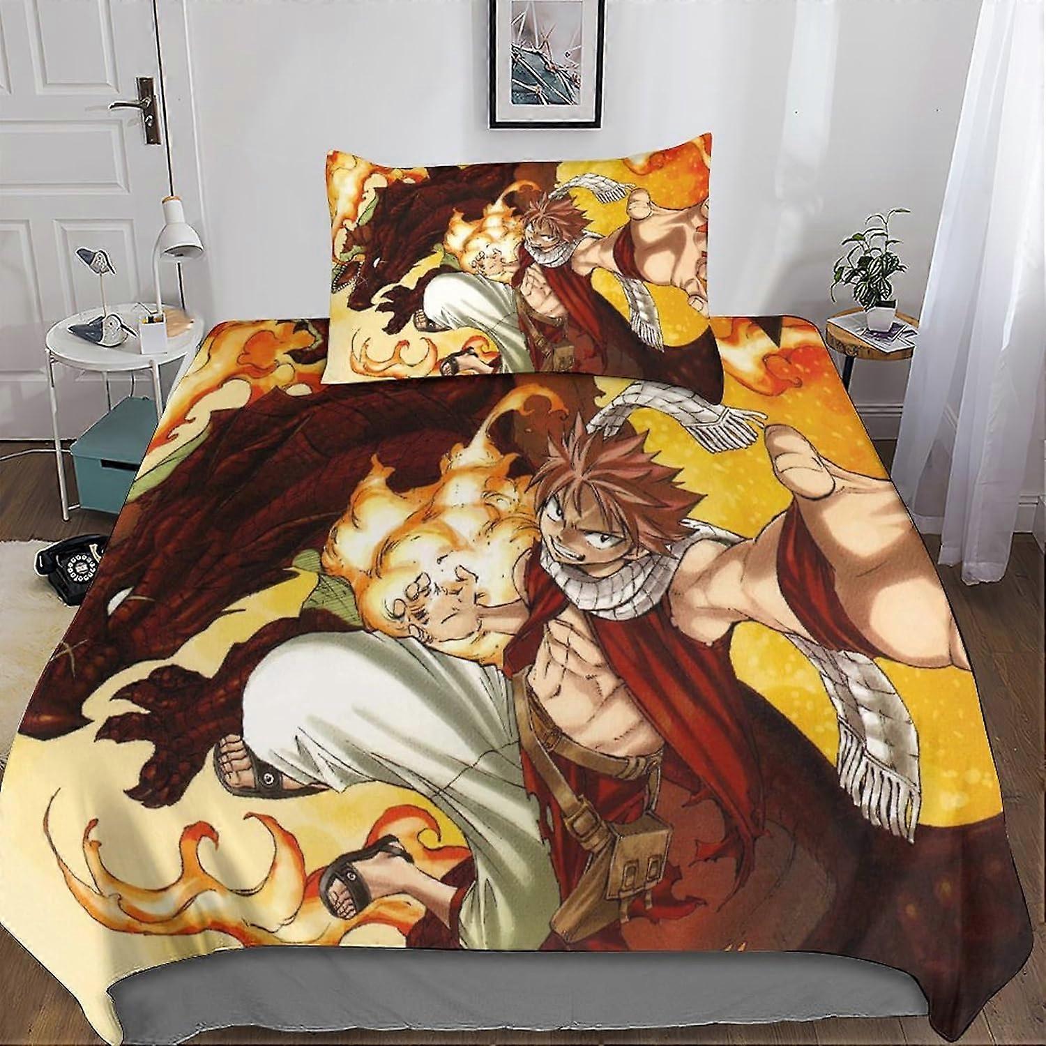 Fairy Tail 3D Duvets and Bedding Sets with Pillowcase, Bedding Duvet Cover, 2 Pieces Microfiber Bedding with Zipper Closure Pillowcases Single