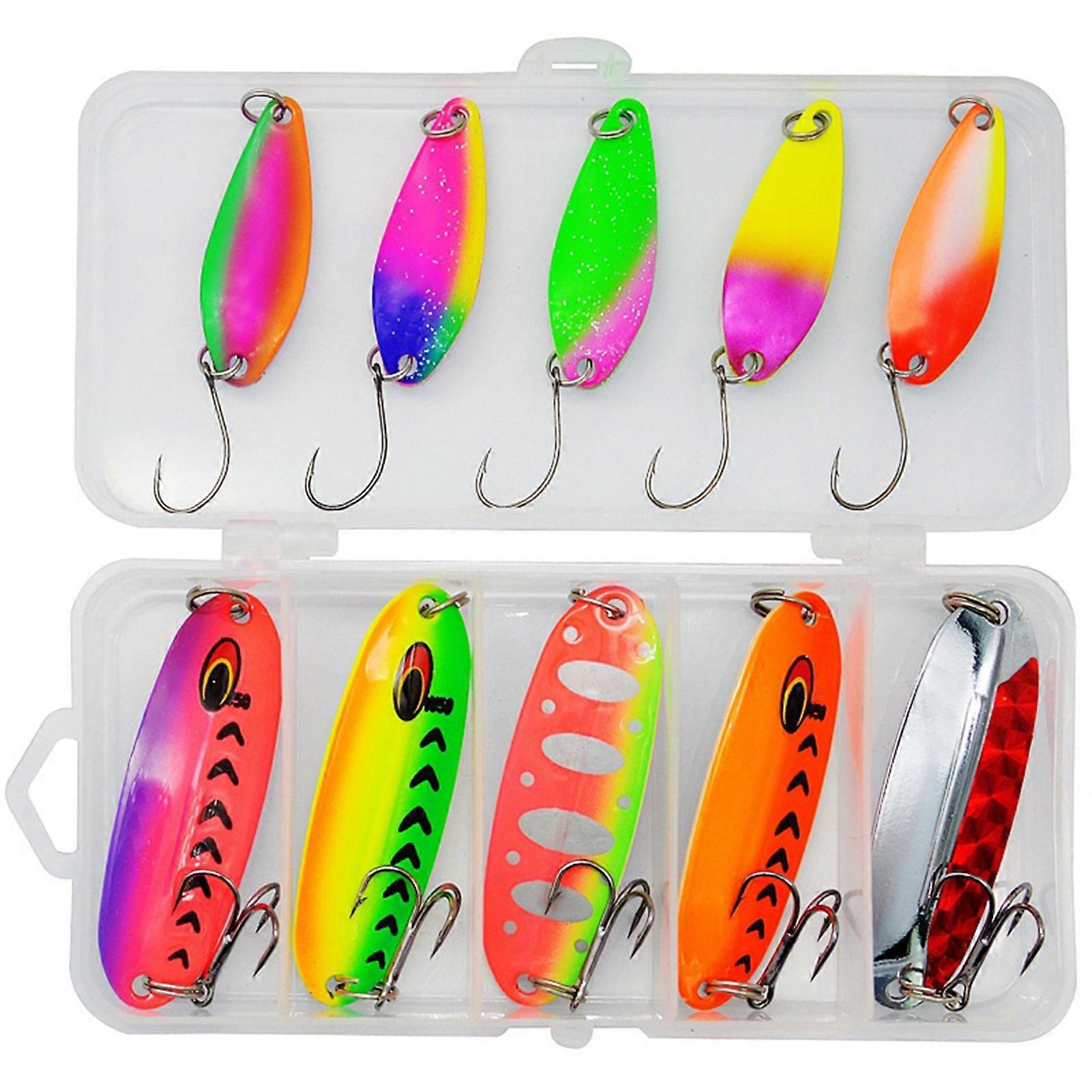 10pcs Fishing Spoon Lures & Baits Durable Hard Metal Spinner Baits for Freshwater & Saltwater
