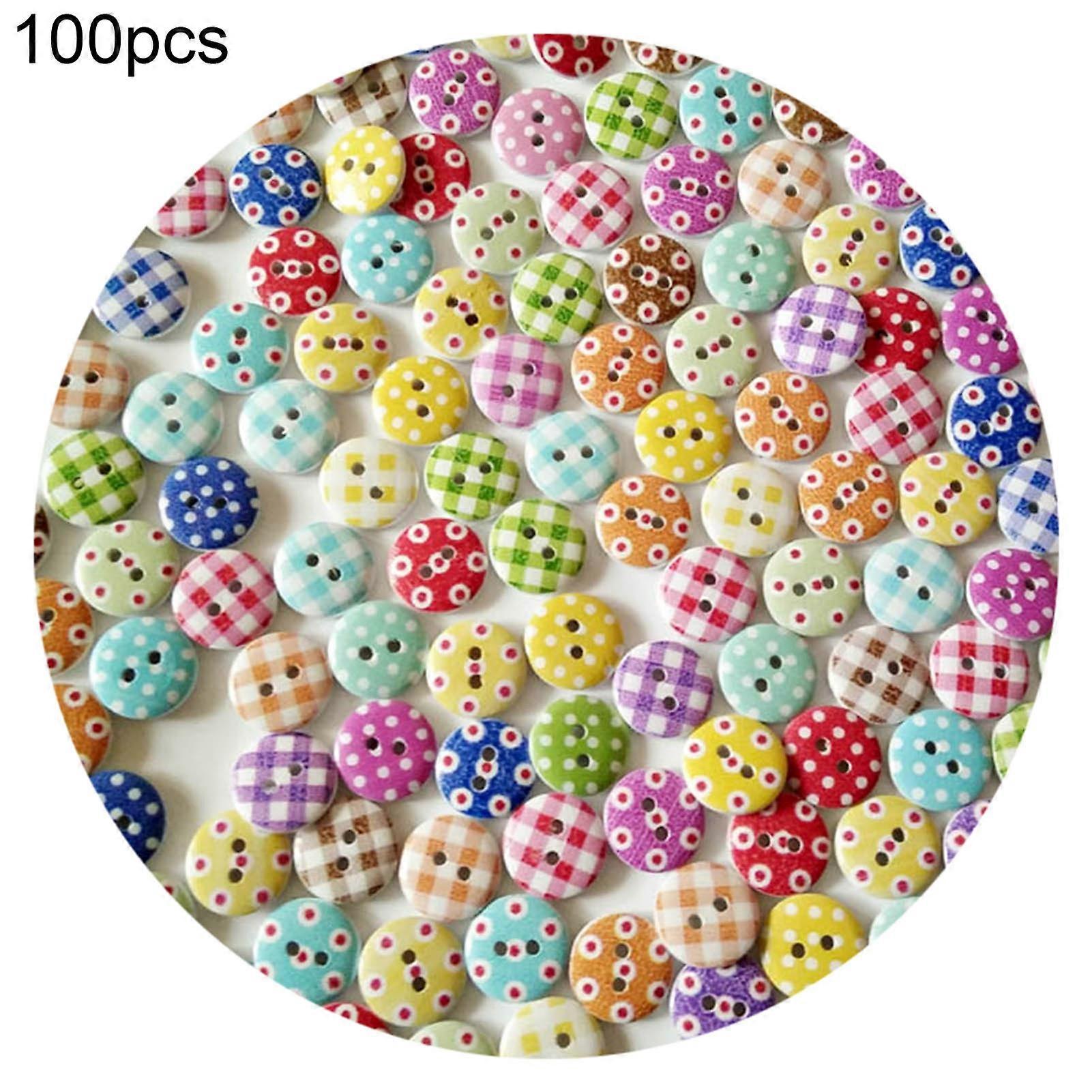 100Pcs Wood Buttons Plaid Anti-cracking Fadeless Clothes Buckle Sewing Buttons for Apparel