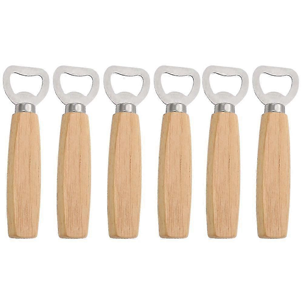 6pcs Wood Handheld Heavy Duty Stainless Steel Bottle Opener, Bartender Bottle Opener, Cider Beer Bottle Openers For Home Kitchen, Bar Or Restaurant