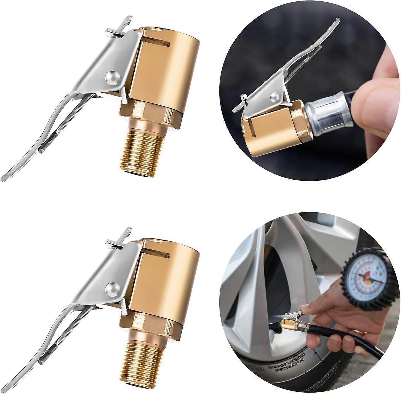 Air Chuck with Adapter Clip, 2 Sets Tire Inflator with Barbed Connector for Hose Repair Open Flow Air Chuck Valve 1/4" No Leak Adapter