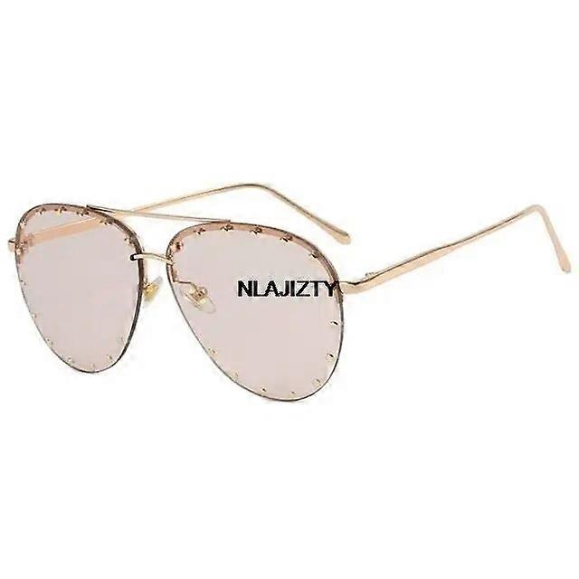 Luxury Rhinestone Sunglasses Women Ladies Cat Eye ware Fashion Gradient Metal Polygon Rimless Eyeware Outdoor Sun Glasses Shades
