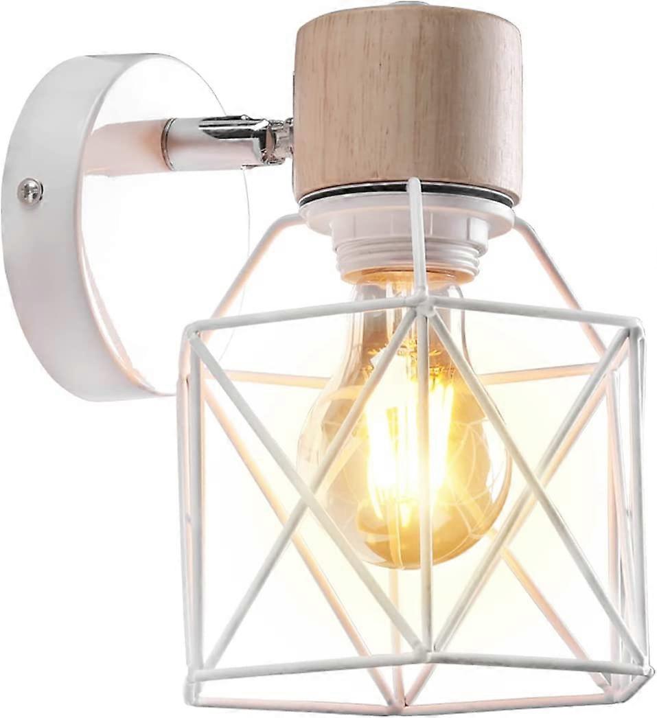 Vintage Indoor Wall Sconce E27 with Wood Ceiling Light Fixture(White)
