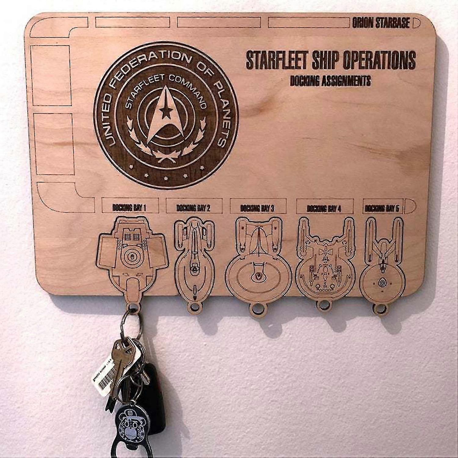 Ssdlv Wall Keychain Organizer Wooden Hanging Decoration For Star Federation Keyring Hanger