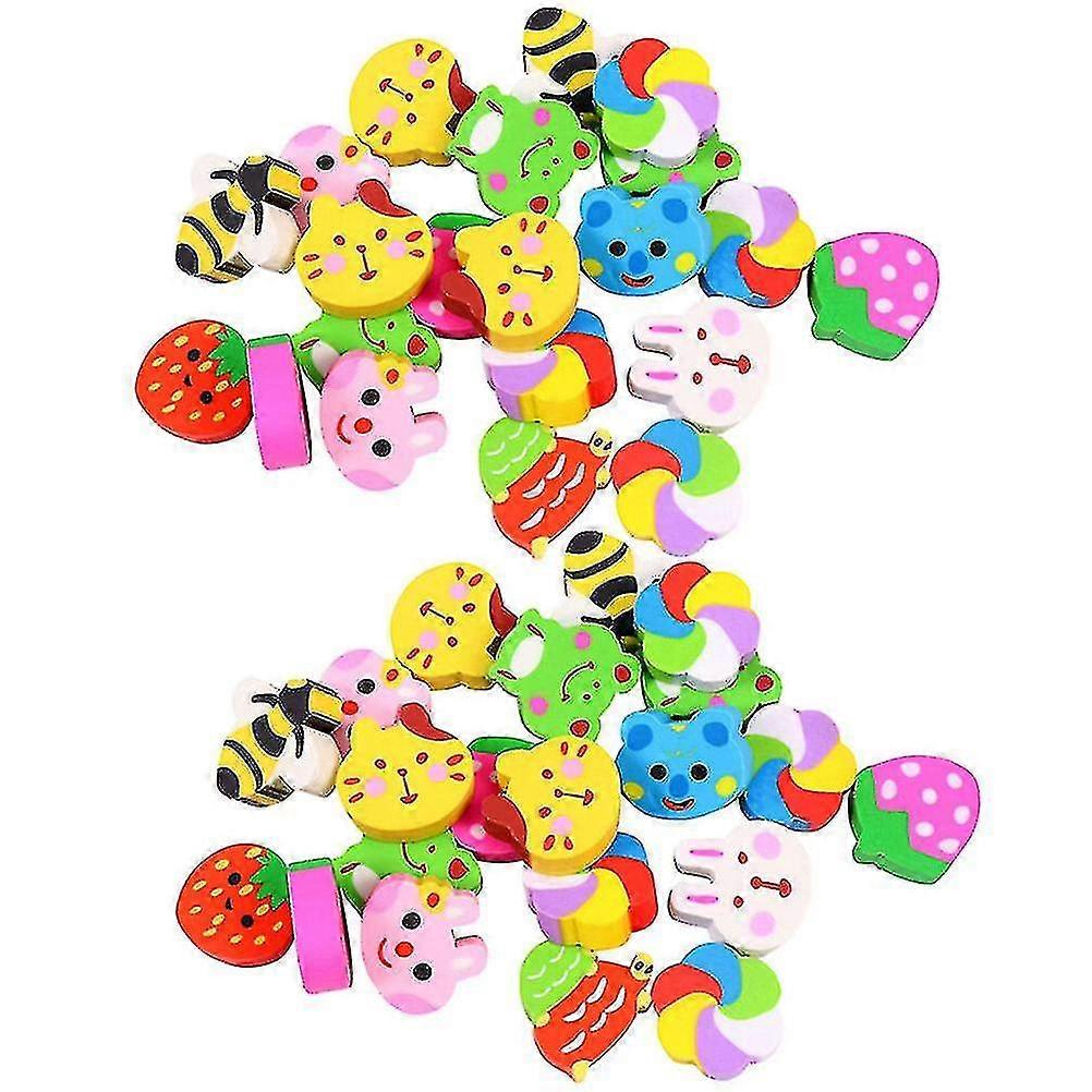 60pcs Portable Erasers Multi-function Pencil Erasers Cartoon Mini Erasers Kids Supply
