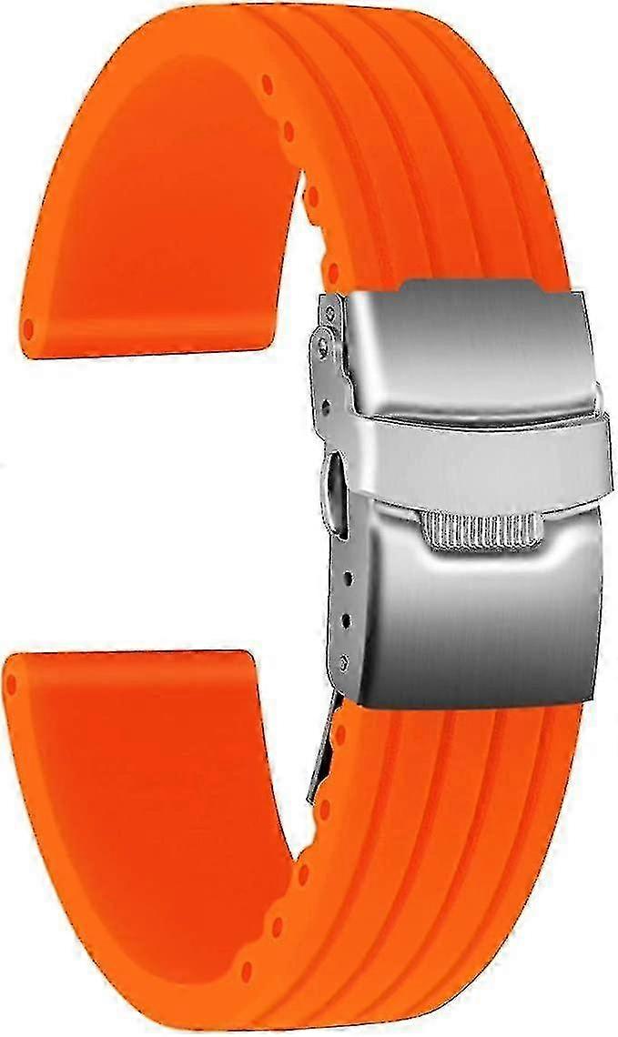 Rubber Watch Band With Stainless Steel Folding Clasp Unisex -xx