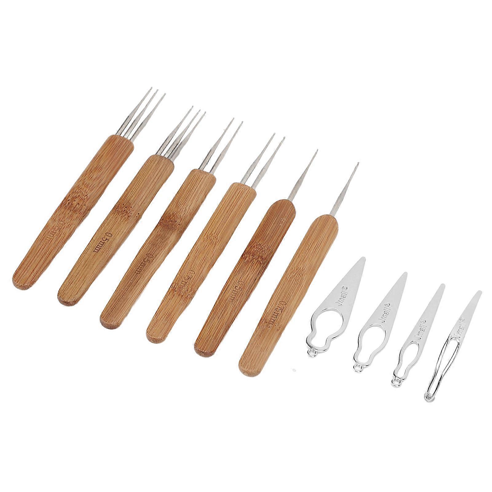 10pcs Dreadlocks Tool Set Alloy Bamboo Crochet Hook Dreadlocks Needles Kit for Hair Styling Silver