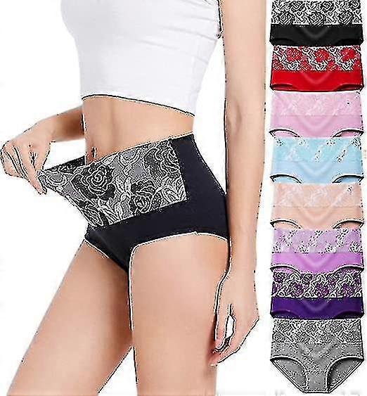 8db Fehérnemű Pamut Magas derékú haskontroll Bugyi Női rózsa Jacquard Női bugyi